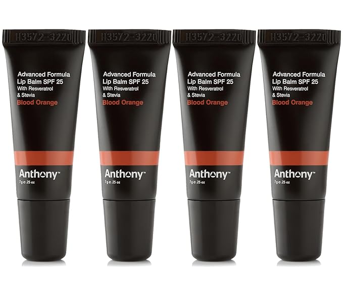Anthony 25 SPF Lip Balm with Sunscreen for Lips – Contains Green Tea Extract, Shea Butter & Vitamin E – Moisturizing Repair Care Treatment for Chapped & Dry Lips - Blood Orange Flavor - 4 Pack-Velvo Beauty