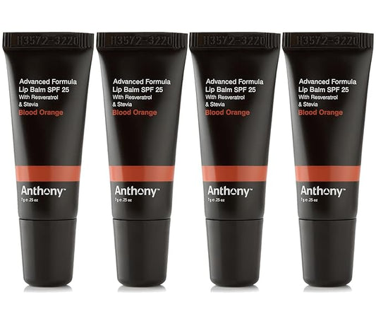 Anthony 25 SPF Lip Balm with Sunscreen for Lips – Contains Green Tea Extract, Shea Butter & Vitamin E – Moisturizing Repair Care Treatment for Chapped & Dry Lips - Blood Orange Flavor - 4 Pack-Velvo Beauty