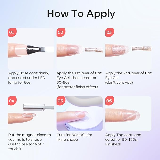 modelones Cat Eye Gel Nail Polish 6 Colors Red Green Silver Purple Blue Glitter Cat Eye Gel Polish Holographic 9D Semi-transparent With Magnet Soak Off Led Nail Art DIY Salon Gifts For Women Girl-Velvo Beauty