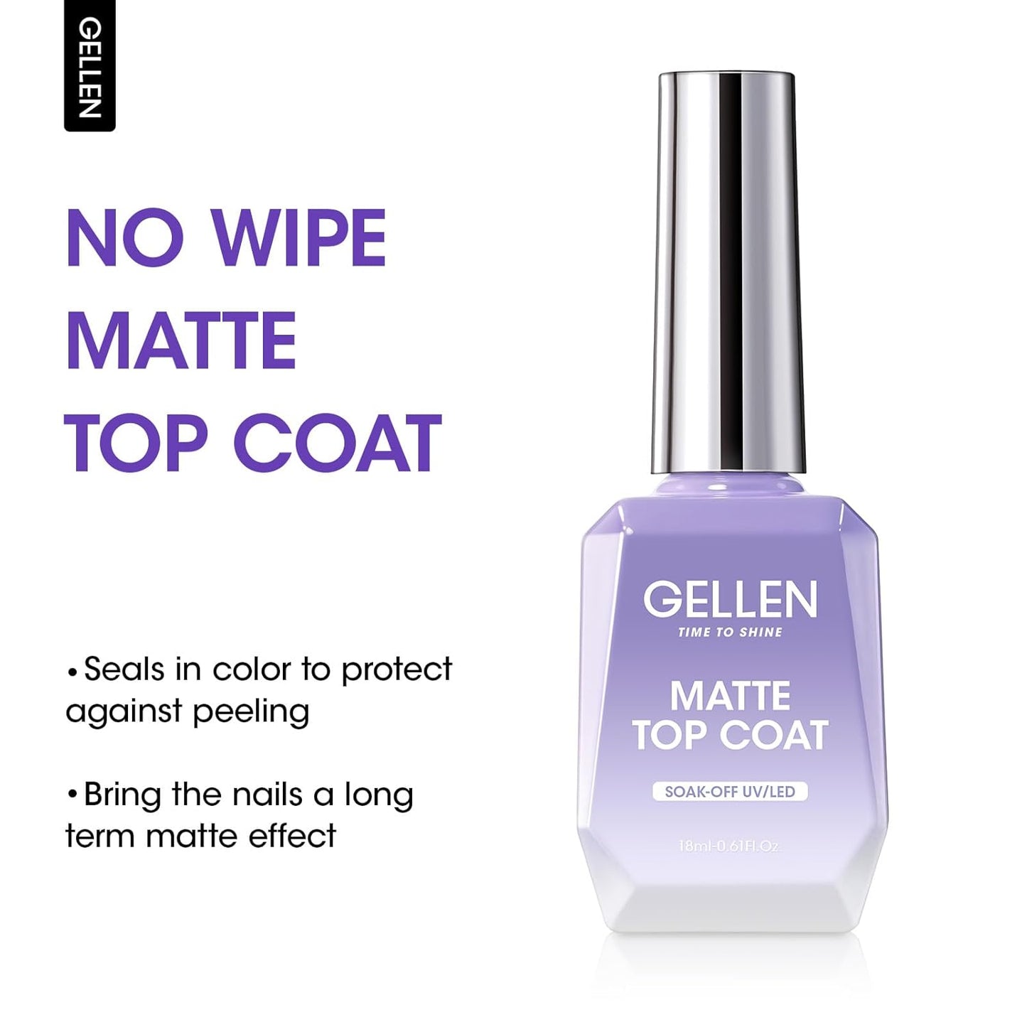 GELLEN Matte Top Coat Gel Nail Polish, 18ml Matte No Wipe Top Coat Soak Off Nail Lamp Gel, Seals in Color, Prevent Scratches or Chipping, Long Lasting DIY Home Nail Salon-Velvo Beauty