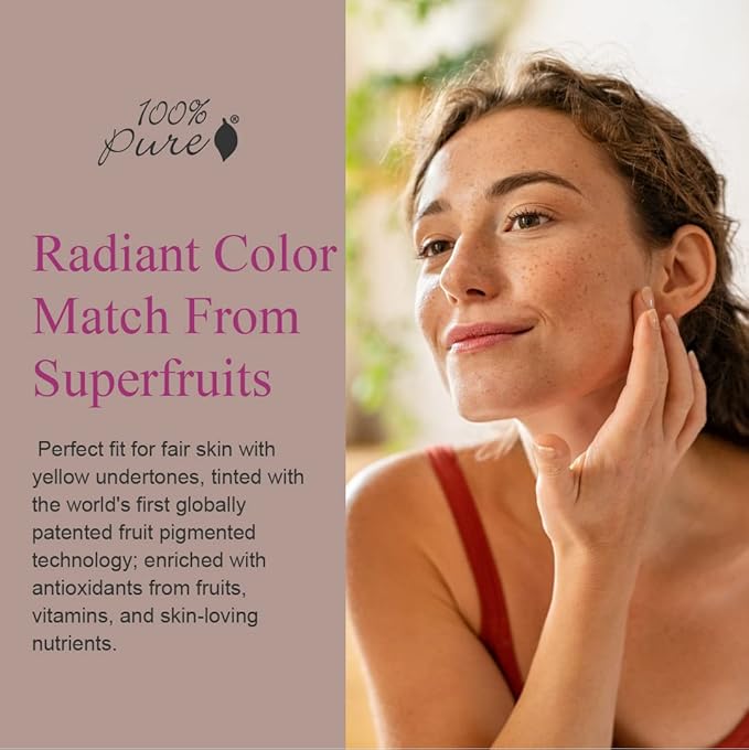 100% PURE Healthy Foundation Full Face Coverage Makeup, Liquid Matte Finish with Anti-Aging Benefits - Vegan - Gorgeous Fruit Pigmented Creme Color - (Fair with Warm Undertones) - 1 Fl Oz-Velvo Beauty