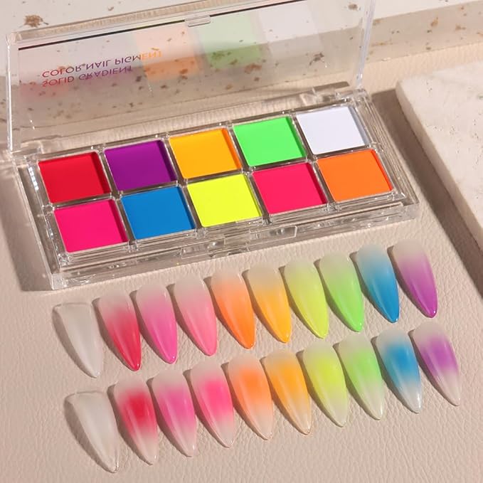 Neon Phosphor Nail Powder Set - 10 Colors, Fluorescent Glitter Gradient, Iridescent Rubbing Dust, Ombre Brush for DIY Nail Art-Velvo Beauty