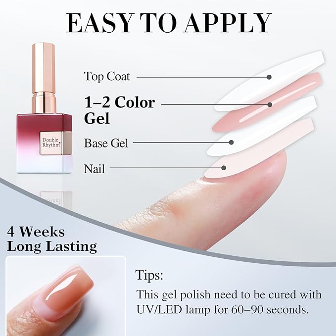 Double Rhythm Translucent Gel Polish Sheer Neutral Natural Light Milky Same Color Same Bottle 15ML Jelly Nail Polish Nail Art DIY at Home (Jelly Burgundy-A1400)-Velvo Beauty