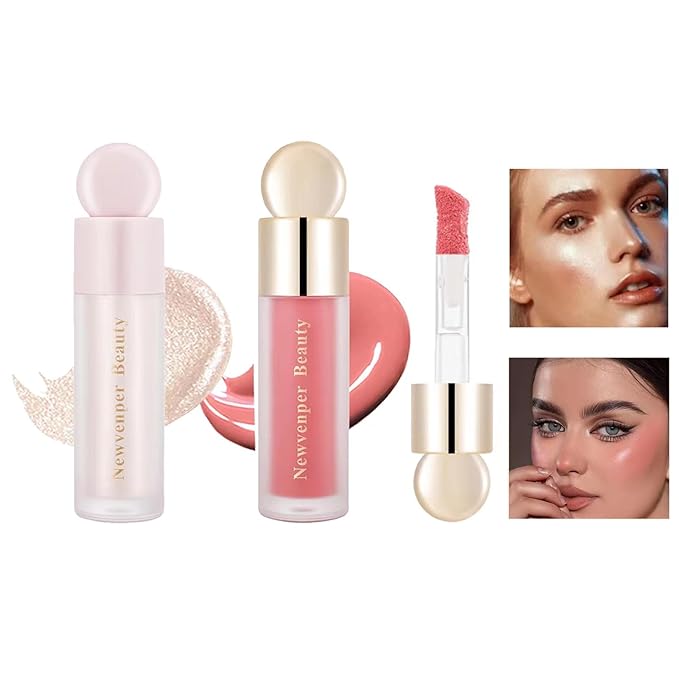 Liquid Highlighter, Liquid Blush with Face Brush Long Lasting Smooth Lightweight Smudge Proof Blush+ Highlighter-Velvo Beauty