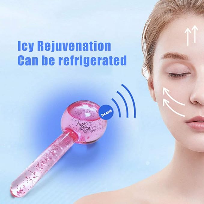Facial Ice beauty ball- 2PC Globes Pink Facial Roller for Cold or Hot Skin Massagers Globe Durable Quartz Glass for Face and Eye Rollers Reduce Puffiness-Velvo Beauty