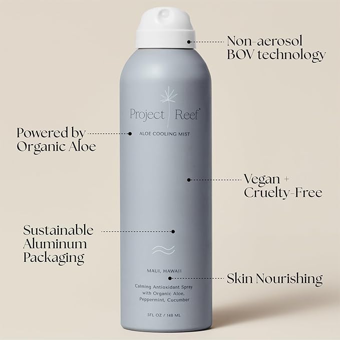 Non-Aerosol Cooling Mist w/Aloe Vera, Peppermint, Cucumber - Non-Sticky, Non-Greasy Formula, Sunburn Relief, After Sun Care, Hydrating Face & Body Spray-Velvo Beauty