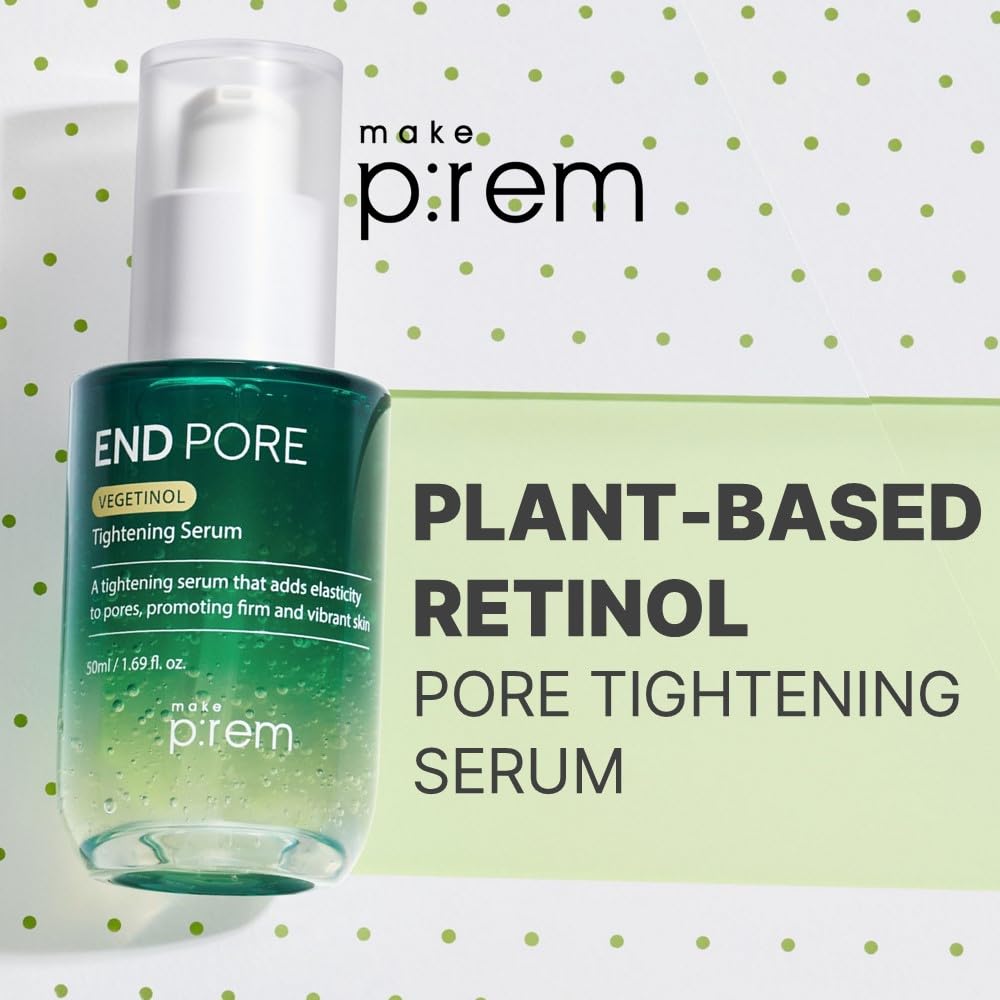 MAKE P:REM End Pore Vegetinol Tightening Serum, Pore Tightening Bakuchiol Serum with Vegan Collagen and Vitamin B Complex for Sensitive Skin, Korean Skin Care, 1.69 Fl. Oz, 50ml-Velvo Beauty