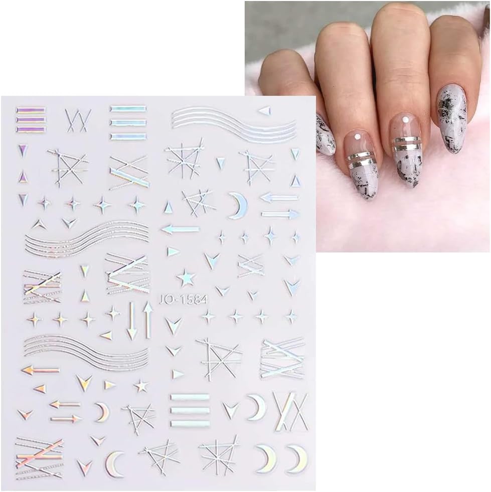 10 Sheets Aurora Nail Art Stickers 3D Pegatinas Uñas Holographic Laser Heart Star Moon Flame Nail Decals Self Adhesive Nail Stickers Nail Supplies DIY Nail Design Nail Art Decoration-Velvo Beauty