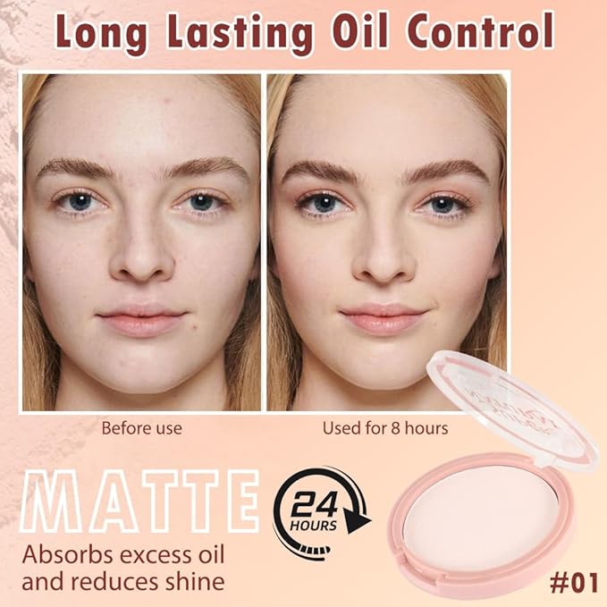 Oil Control Face Pressed Powder, Matte powder setting powder, long-lasting and waterproof loose powder, Flawless Lightweight Face Cosmetics, Cruelty-free, (01, 1 Pcs)-Velvo Beauty