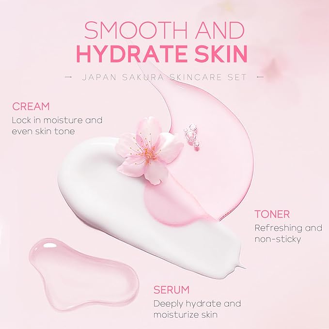 Skin Care Set JAPAN SAKURA Women Beauty Gift Sets Skin Care Kit with Cleanser, Toner, Lotion, Serum, Eye Cream, Face Cream Travel Kit for Women Teen Girls Mom Daughter TSA-friendly Sizes 6pcs-Velvo Beauty