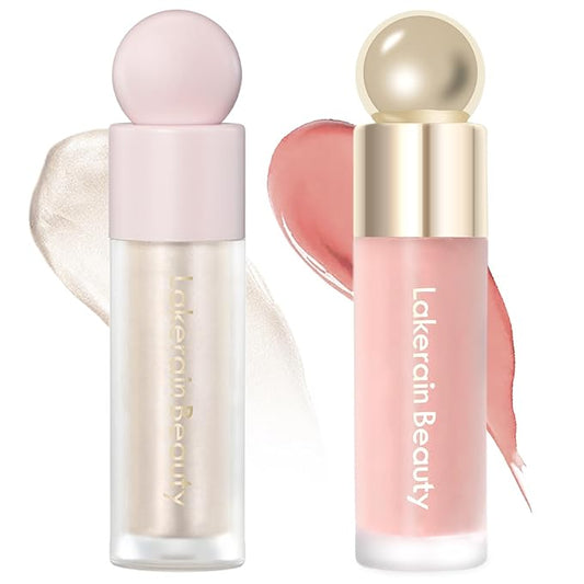 Erinde 2 Colors Liquid Highlighter and Blush Set, Natural Matte Face Blush, Natural Glossy Liquid Illuminator for Face and Body, Lightweight Blendable Silky Smooth Texture, Cruelty-free-Velvo Beauty