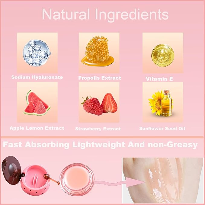 3PCS Bee Lip Balm Honey Pot, Exfoliating Strawberry Cherry Watermelon Bee Lip Balm Sleeping Lip Mask Overnight with Sticks, Honey Pot Lip Balm Prevention Dry Hydrating and Crack Lip Scrubs-Velvo Beauty