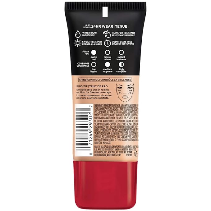 L'Oreal Paris Cosmetics Makeup Infallible Pro-Matte Liquid Longwear Foundation, Natural Buff, 1 fl oz.-Velvo Beauty