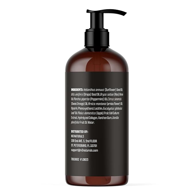 M3 Naturals Arnica Sore Muscle Massage Oil with Collagen, Stem Cells, and Menthol, Anti-Cellulite Therapy for Full Body, Fast-Absorbing Multipurpose Treatment-Velvo Beauty