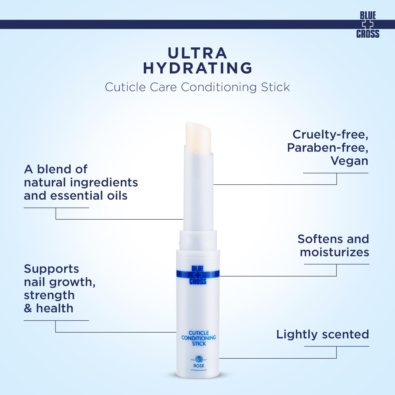 Blue Cross Cuticle Balm Conditioning Stick, Scented Cuticle Softener Oil Balm with Nourishing Sunflower & Grape Seed Oil, Professional Nail Care Supports Dry + Damaged Cuticles, 0.05oz, Rose-Velvo Beauty