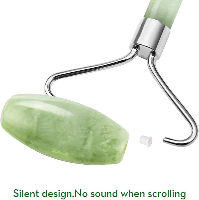 kimkoo Jade Roller and Gua Sha for Face-3 in 1 Kit with Facial Massager Tool,100% Real Natural Jade Stone Anti Aging,Face Beauty Set for Eye Anti-Wrinkle-Velvo Beauty