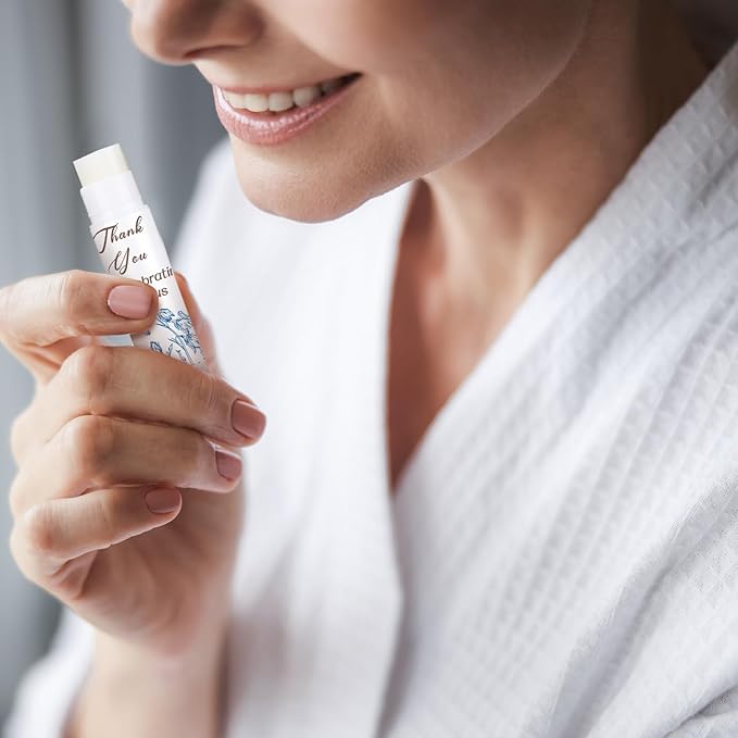 Dunzy 50 Pcs Thank You Gift Lip Balm Bulk Baby Shower Party Favors Bridal Shower Favor Lip Care with Assorted Fruit Flavors Thank You Lipstick for Guest Basket Gift Stuffer (Blue and White Porcelain)-Velvo Beauty