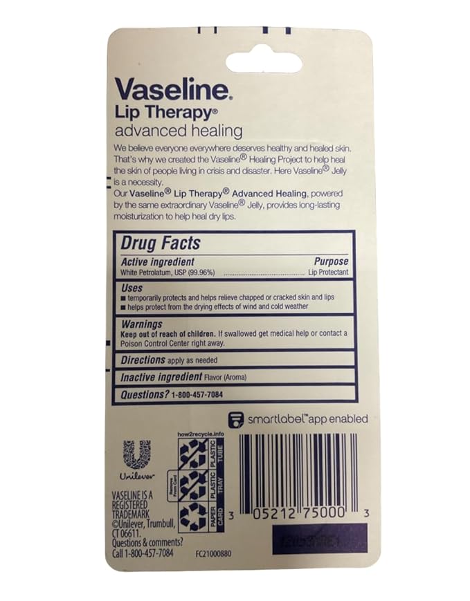 Vaseline Lip Therapy Petroleum Jelly Advanced - 0.35 oz Each/Pack of 3-Velvo Beauty