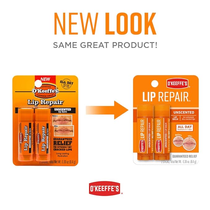 O'Keeffe's Unscented Lip Repair Lip Balm for Dry, Cracked Lips, Stick, Twin Pack-Velvo Beauty