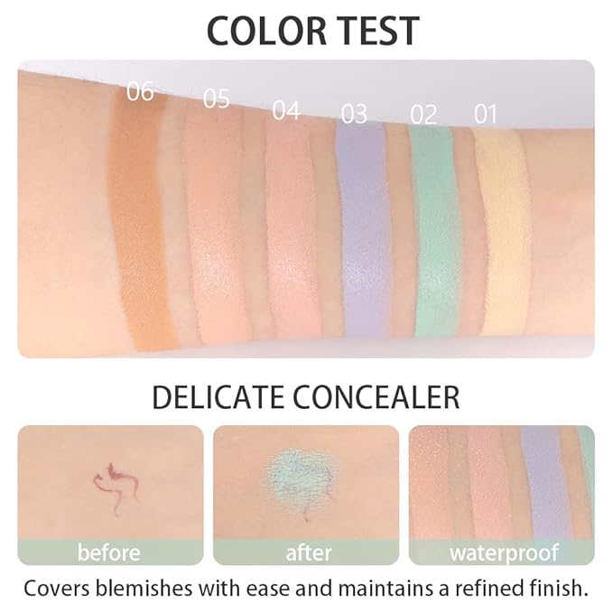evpct 6 Colors Conceal Correct Cream Contour Makeup Palette for Mature Skin Color Correcting Conceal trouble spots dullness dark circles Correct discolorations Camouflage imperfections Covers redness-Velvo Beauty