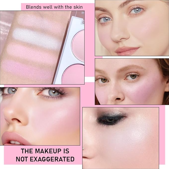 Face Blushes Quads, Matte Blush Makeup Palette, Light Pink Lavender Dark Pink and Mauve Cream Blushes Palette, Makeup for Older Women, Natural Pigmented Paleta de rubor 4 colores-Velvo Beauty