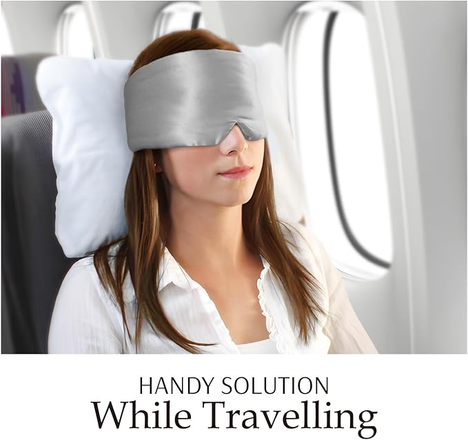 Zenssia 100% Mulberry Silk Sleep Mask Eye Mask for Man and Woman with Adjustable Headband, Full Size Large Sleep Mask & Blindfold for Total Blackout for All Night Sleep, Travel & Nap-Silvergrey-Velvo Beauty