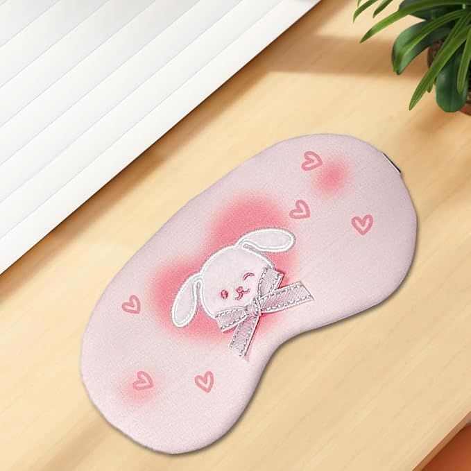 PERFECTSIGHT Rabbit Sleep Eye Masks, Cute Plush Sleep Eye Cover Lightweight Adjustable Eyeshade Faux Fur Mask Cover for Women Men Travel Nap, Heart Bunny-Velvo Beauty
