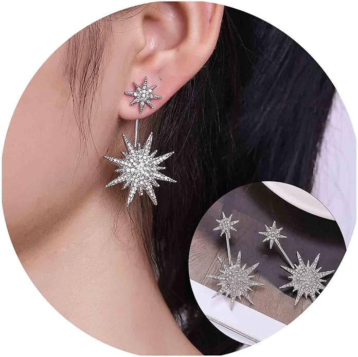 Starburst Jacket Earrings Gold Rhinestone Sun Earrings Front Back Studs Earrings Boho Celestial Earrings Jewelry for Women and Girls Gifts-Velvo Beauty