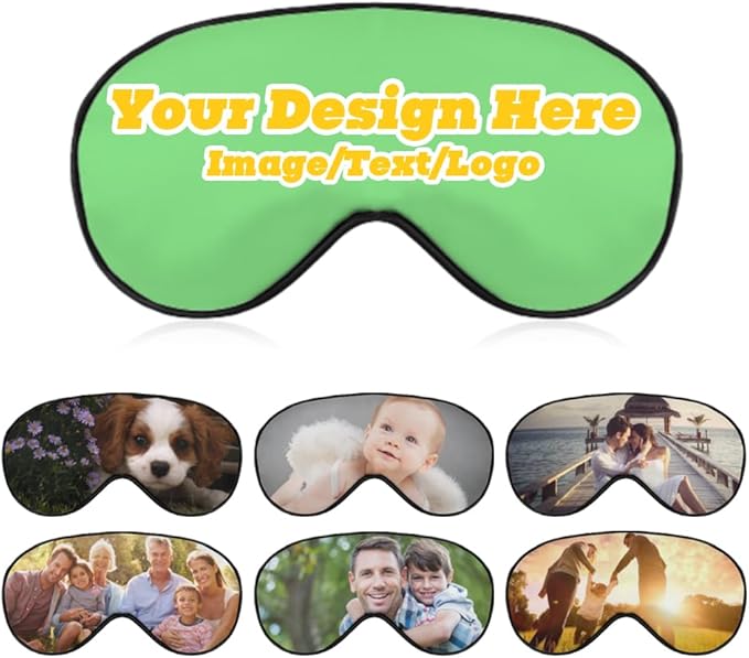 Custom Personalized Sleep Eye Mask Add Any Photo Text Logo Design Your Own Soft Blindfold Eyemask Blackout Eye Cover for Men Women Home Travel Offices, LightGreen, 8.1"x4.1"-Velvo Beauty