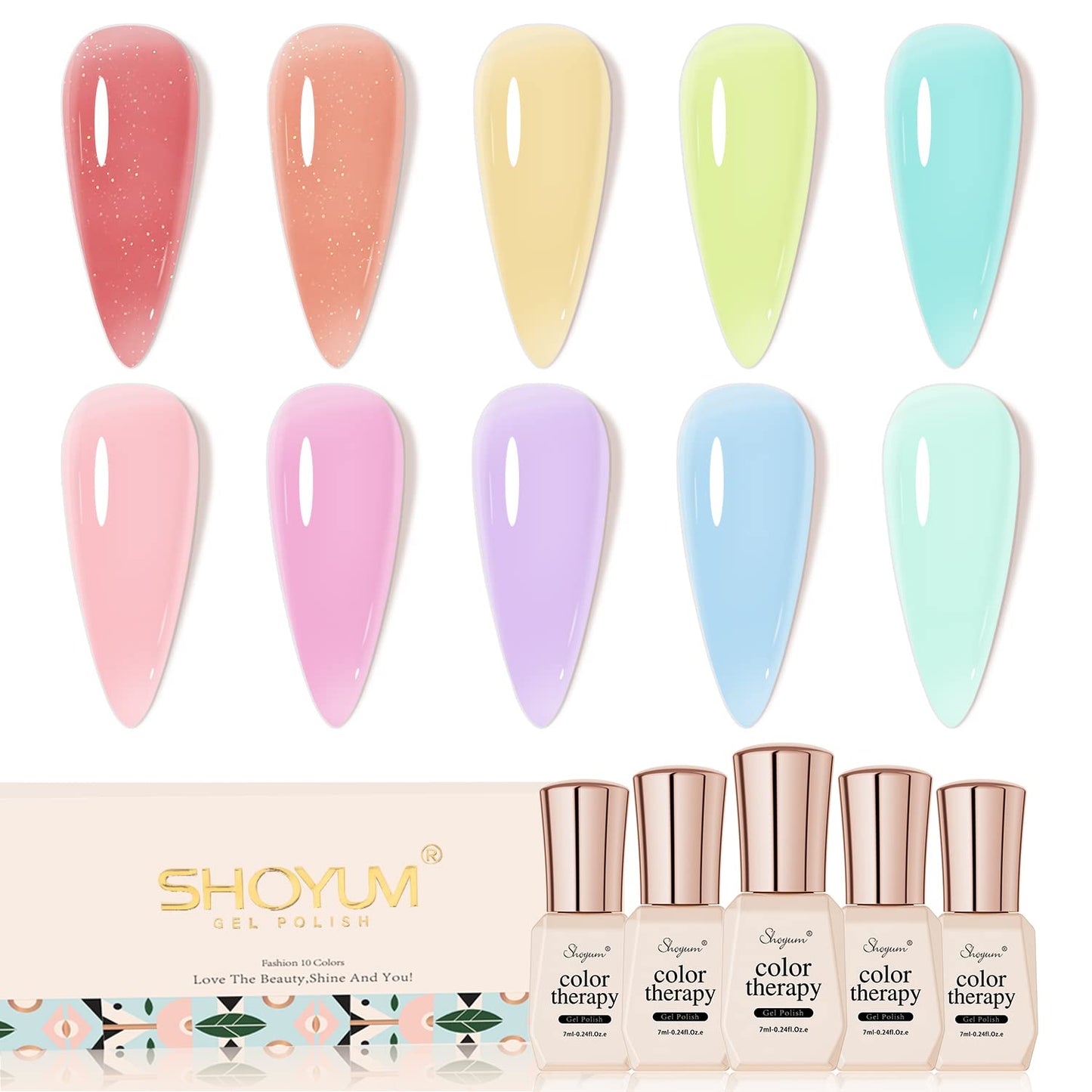 Jelly-Pastel Gel Nail Polish Set - 10 Pcs Pink Nude Gel Polish Set with Summer Yellow Blue Colors - DIY Soak Off Nail Lamp - Easter Decoration Gifts for Women - Manicure Kit-Velvo Beauty