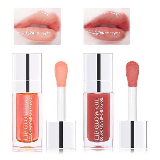 Hydrating Lip Glow Oil Moisturizing Plumping Lip Tint Lip Gloss Transparent Lip Balm Long Lasting Nourishing Repairing Lightening Lip Lines (001#+012#)-Velvo Beauty