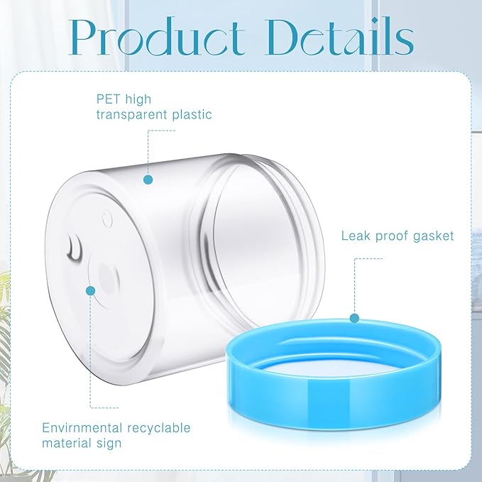 SATINIOR 24 Pieces Empty Clear Plastic Jars with Lids Round Storage Containers Wide Mouth for Beauty Product Cosmetic Cream Lotion Liquid Butter Craft and Food(Blue Lid,2 oz)-Velvo Beauty