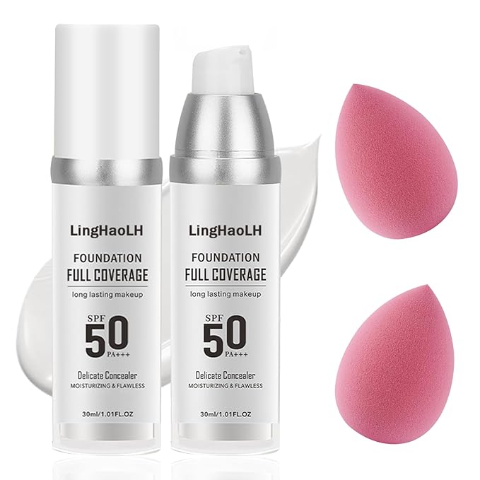 2PCS Color Changing Foundation Makeup Set with 2 Makeup Sponges,Moisturizing Full Coverage Liquid Foundation for Women,Non-greasy Long Lasting Flawless Concealer Cream Makeup Foundation Set-Velvo Beauty