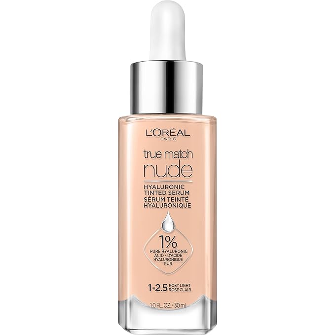 L'Oreal Paris True Match Nude Hyaluronic Tinted Serum Foundation with 1% Hyaluronic acid, Rosy Light 1-2.5, 1 fl. oz.-Velvo Beauty