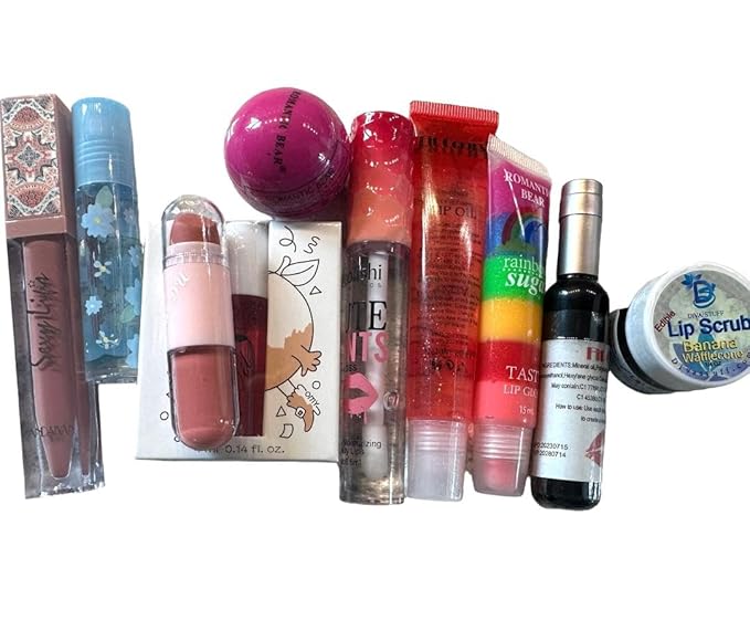 Diva Stuff Pink Lip Kit, 10 Lip Products Chosen At Random, Some Clear and Sheer and Some in Shades of Pink-Velvo Beauty