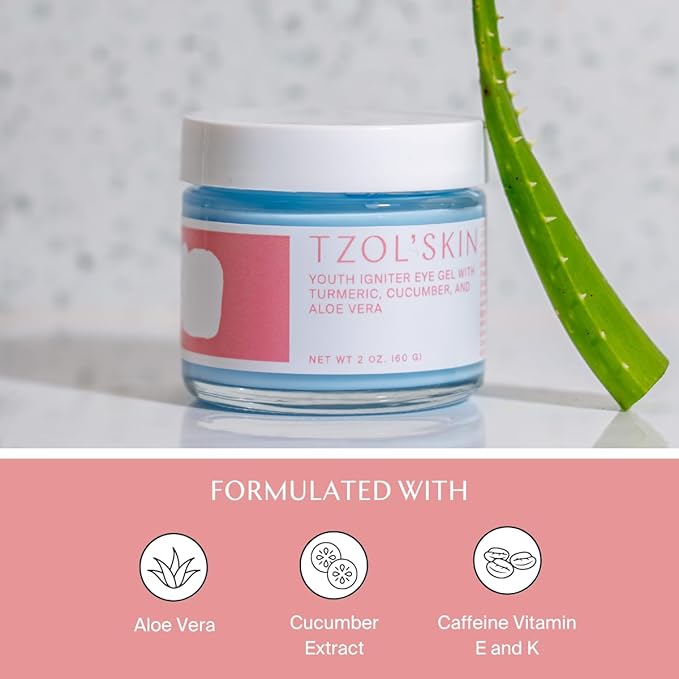 TZOL’SKIN - Youth Igniter Eye Gel - For Tired Eyes - Reduces Look of Puffiness, Fatigue & Dark Circles - Hydrating & Smoothing - Caffeinated - No Paraben, Silicones & Sulfates - Vegan - Cruelty Free-Velvo Beauty