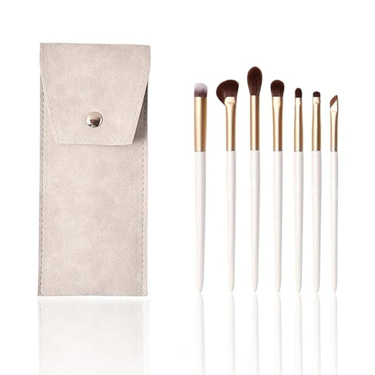 Eyeshadow Makeup Brushes Set with Case 7 PCS Soft Synthetic Hairs Eye Makeup Brushes for Blending Eyebrow Eyeliner Eyeshadow （White）-Velvo Beauty