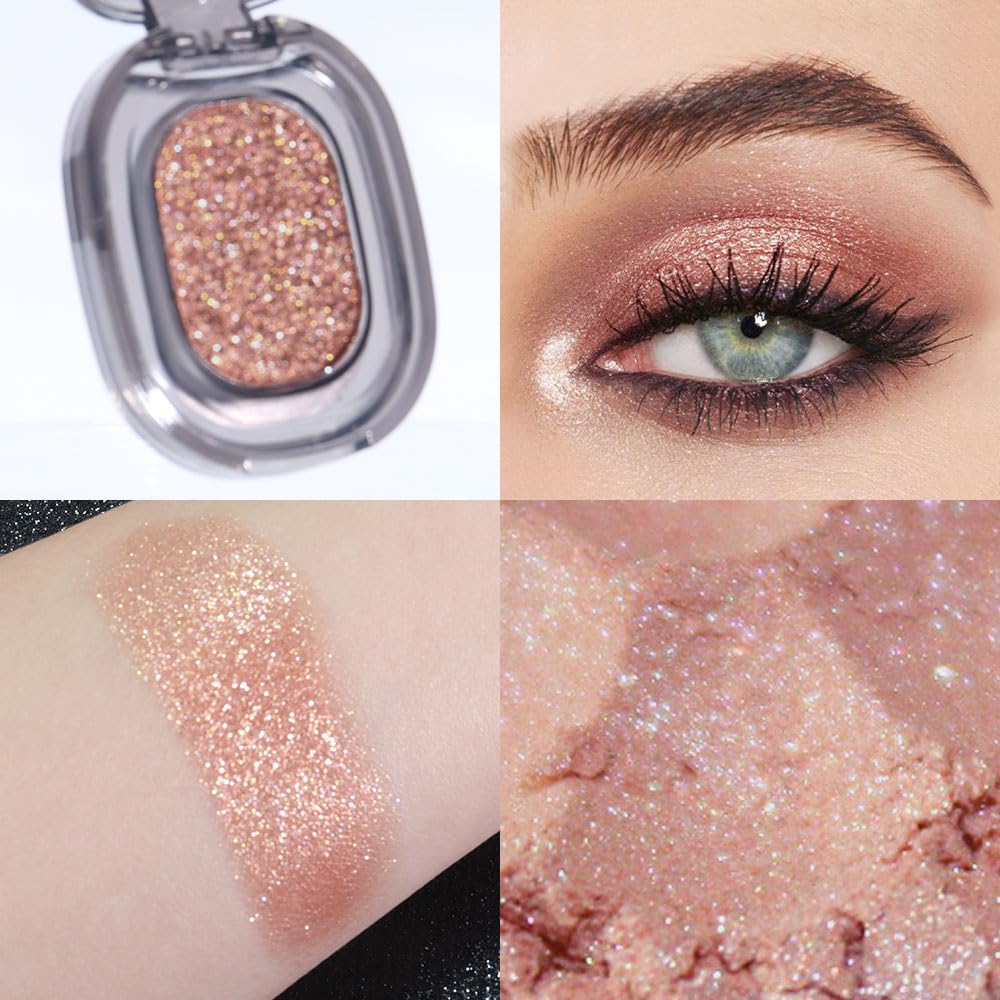 Eye shadow low saturation delicate long-lasting eye shadow palette, Monochrome Glittler Eyeshadow, pressed glitter eyeshadow, Glittle Pressed Powder Single Vegan Eyeshadow, (02 Glittle Brown)-Velvo Beauty