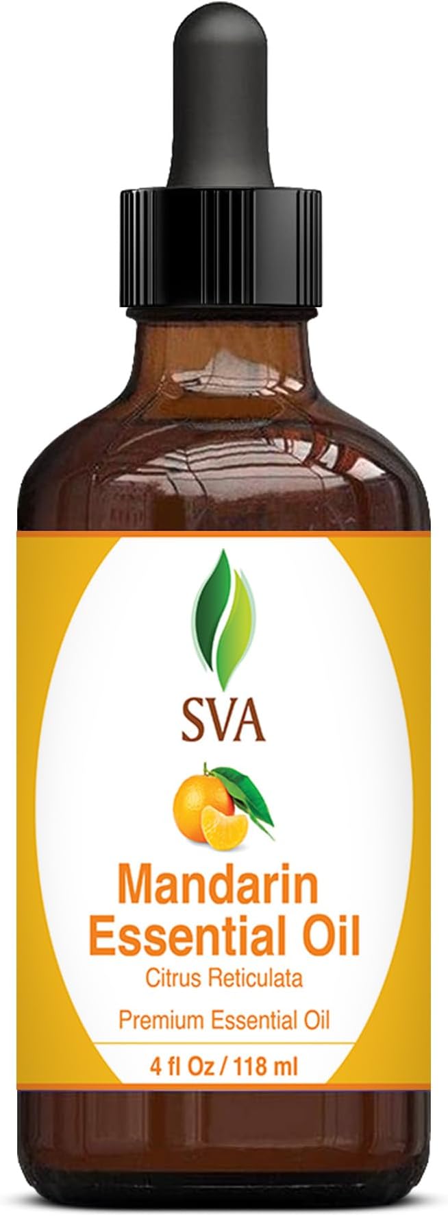 SVA Mandarin Essential Oil – 4 Fl Oz – 100% Natural Mandarin Oil - for Diffuser, Hair Care, Face, Skin Care, Aromatherapy, Scalp and Body Massage, Soap and Candle Making – with Dropper-Velvo Beauty
