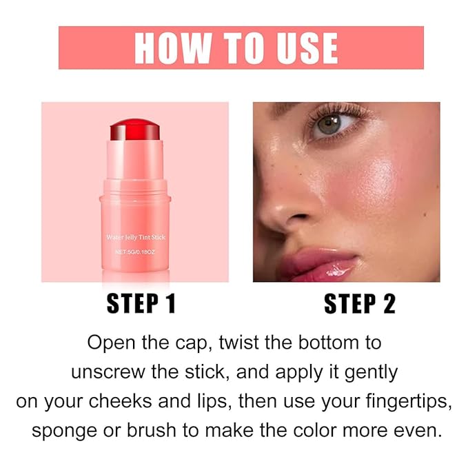 Milk Cooling Water Jelly Tint Blush Stick Face Makeup, Sheer Lip & Cheek Stain, Buildable Watercolor Finish,Vegan, Cruelty Free - 0.18 fl oz (RED)-Velvo Beauty