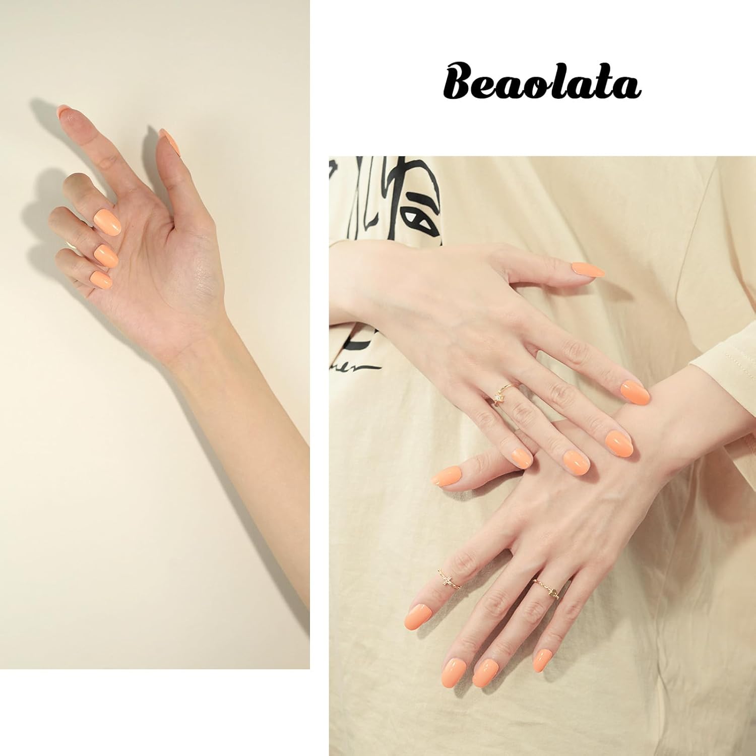 Nail Polish Strips, 32PCS Salon Quality Wraps, Long Lasting Gel Nail Stickers for Women Easy Apply& Remove (Yellow Peach)-Velvo Beauty