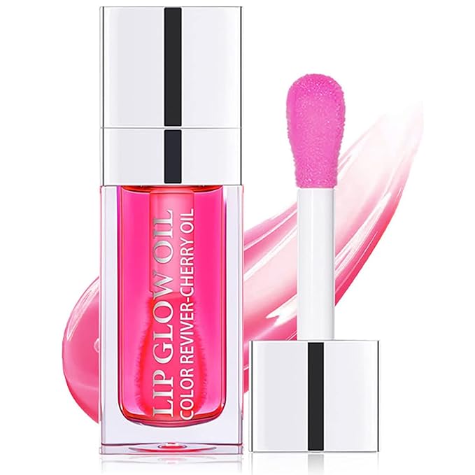 Lip Oil Hydrating Tinted Lip Balm, Plump Lip Gloss Lip Care Transparent Toot Lip Oil Tinted, Glass Lip Glow Oil Fresh Texture & Non-sticky, Nourishing Repairing Lightening Lip Lines Lip Care Products ( 007# Raspberry )-Velvo Beauty