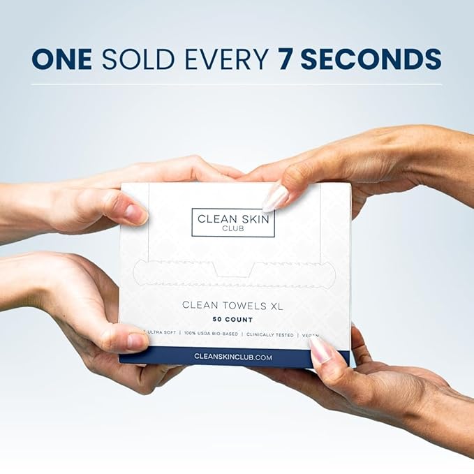 Clean Skin Club Clean Towels XL™, USDA Certified 100‪%‬ Biobased Dermatologist Approved Face Towel, Disposable Makeup Remover Dry Wipes, Facial Wash (4 pack)-Velvo Beauty