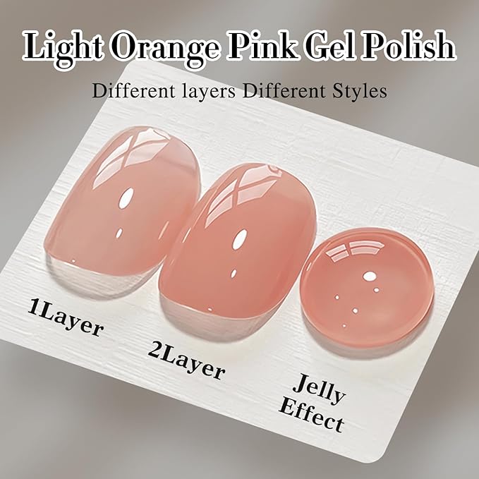 Double Rhythm 0.50 OZ Translucent Gel Polish Same Color Same Bottle Sheer Pastel Neutral Natural Milky 15 ML Jelly UV Nail Art DIY at Home (Light Orange Pink-A1497)-Velvo Beauty