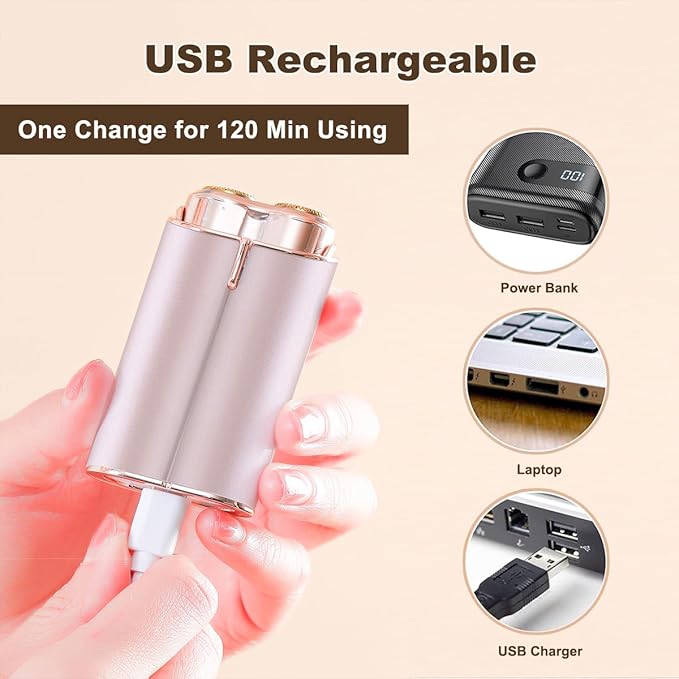 Facial Hair Removal for Women, Portable Painless Electric Shaver Device with Built-in LED, Wet/Dry Electric Razor Hair Remover Epilators for Face, Chin, Upper Lip and Arms (Rose Gold-2025)-Velvo Beauty