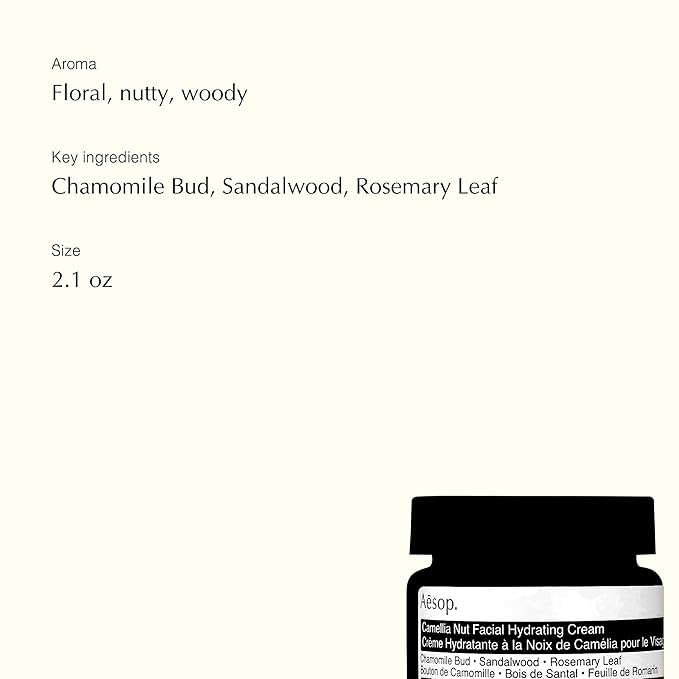 Aesop Camellia Nut Facial Hydrating Cream | Daily Moisturizer For Dry And Sensitive Skin | Provides Immediate Relief From Dryness | Blend Of Nut And Plant Extracts | 2.1 oz / 60mL-Velvo Beauty