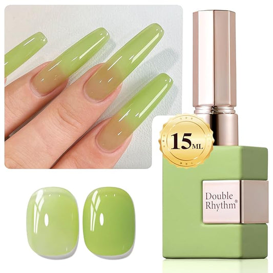Double Rhythm Translucent Gel Polish Sheer Neutral Natural Light Milky Same Color Same Bottle 15ML Jelly Nail Polish Nail Art DIY at Home (Green-A1408)-Velvo Beauty