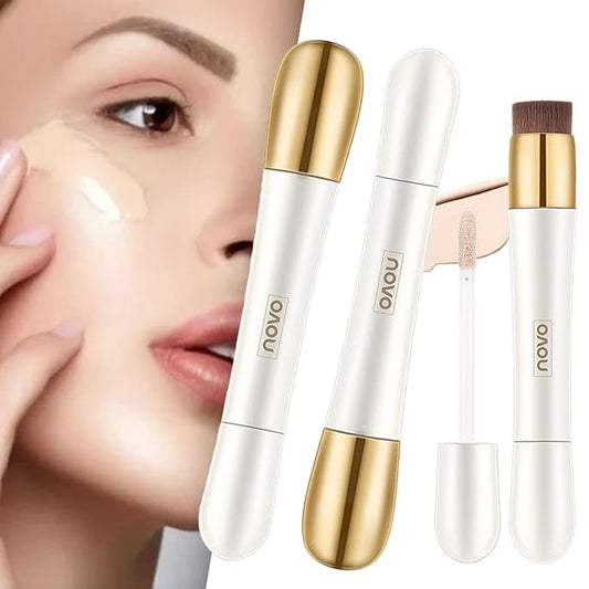 Happyhours 2 in 1 Foundation Anti-Wrinkle Concealer with Built-in Brush, Novo Foundation and Concealer Double Head Makeup Stick, Waterproof Long Lasting Anti-Wrinkle Concealer Foundation (2Pcs-01)-Velvo Beauty