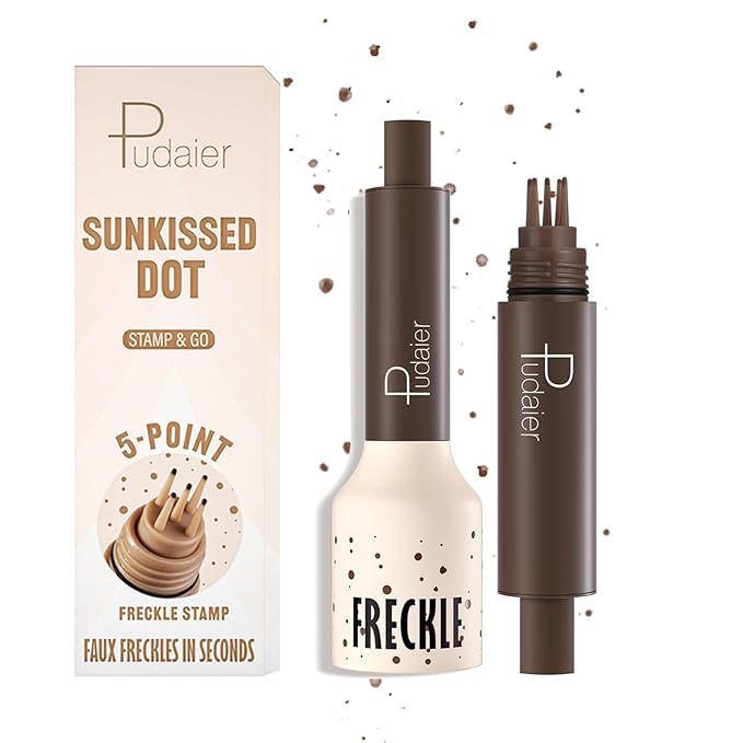 Freckle Stamp Pen, Fake Freckles Stain Marker,5-Dot Faux Liquid Freckle Stamp Cushion for Natural and Lifelike Sunkissed Makeup,Quick Dry Long-Lasting Face Freckle Pencil Tool,03#Coffee-Velvo Beauty