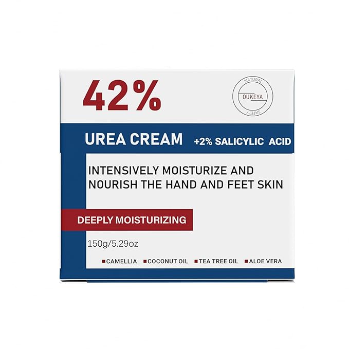 OUKEYA Urea Cream 42% plus Salicylic Acid 2% Net 5.29 Oz for Dry Cracked Feet,Heels,Knees,Elbows,Hands Repair Treatment Moisturizes and Removes Corns,Calluses,Dead Skin,and Softens Toenails-Velvo Beauty
